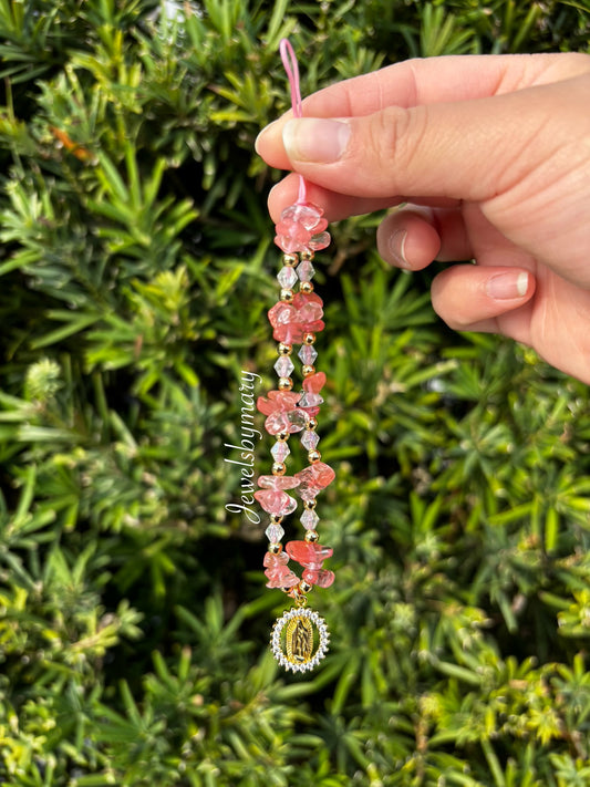 Pink virgen mary phone charm