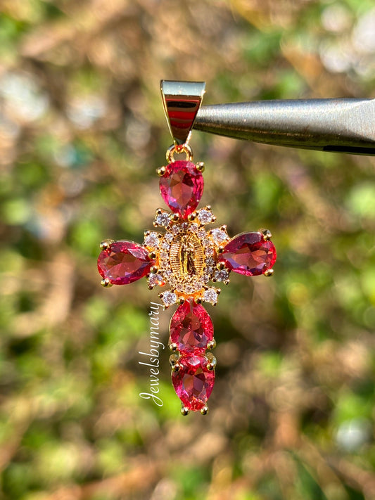 Hot pink virgencita pendant