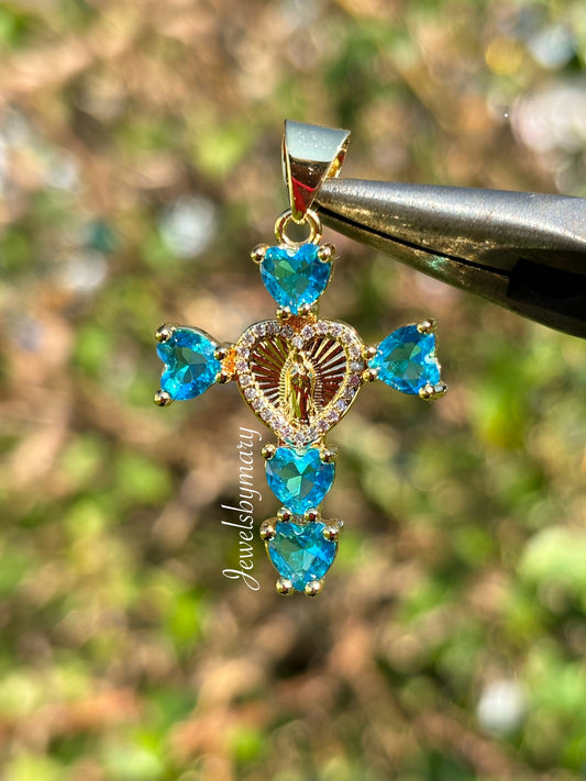 Baby blue heart virgencita pendant