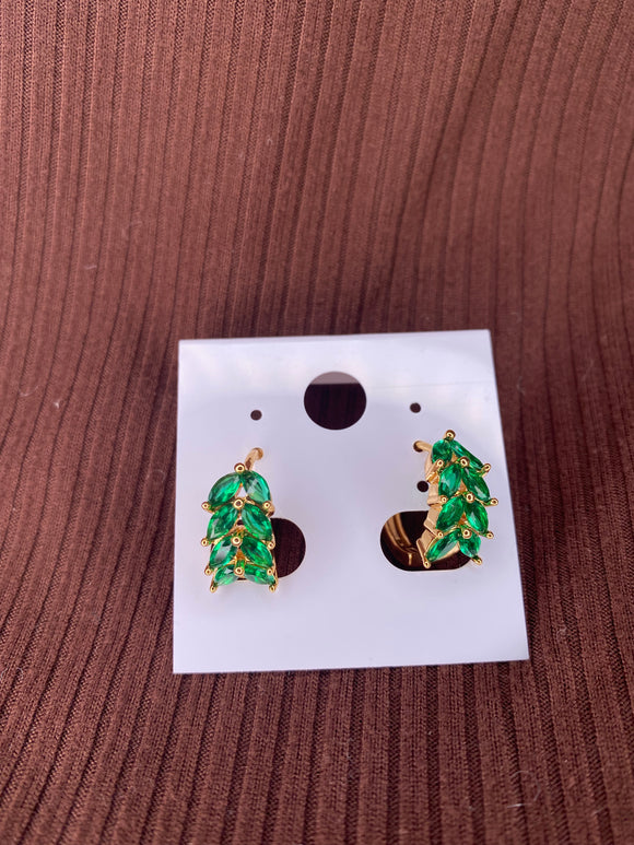 Green huggie earrings