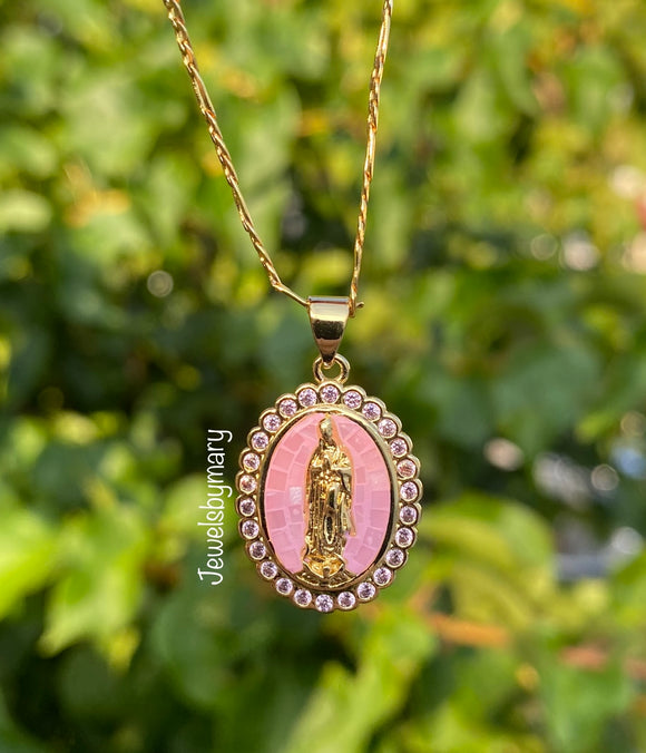 Pink virgencita necklace