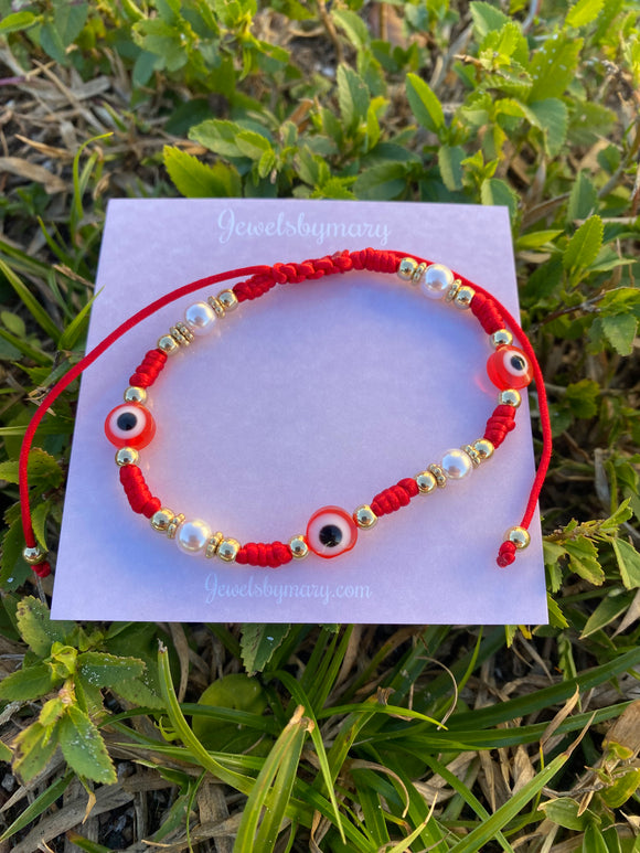 Red pearl evil eye bracelet