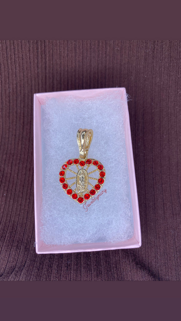 Red Virgen Mary heart pendant