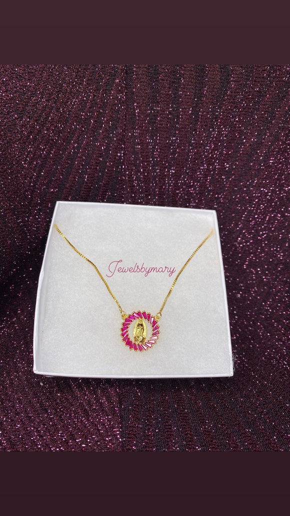 Crystal Virgen necklace ( hot pink )
