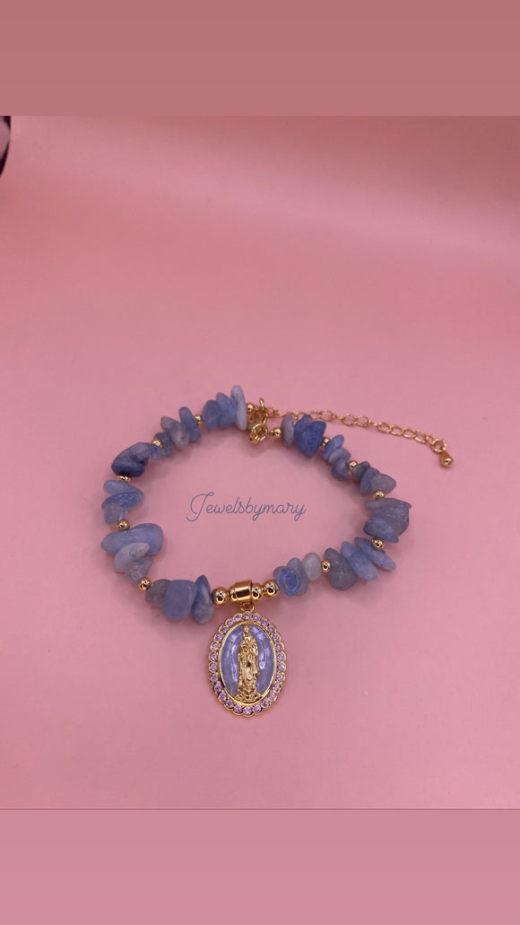 Blue crystal virgencita bracelet