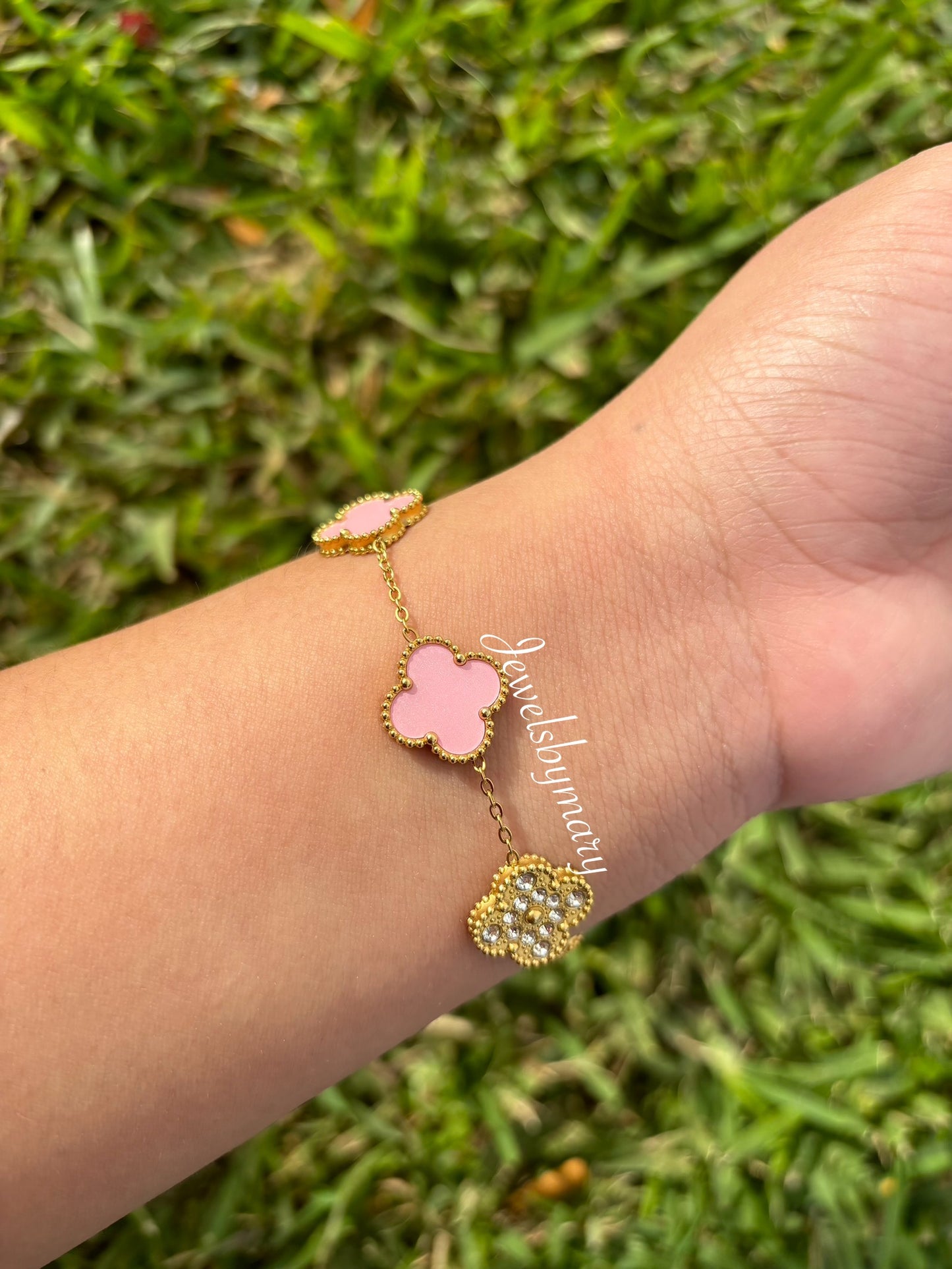 Pink four clover bracelet