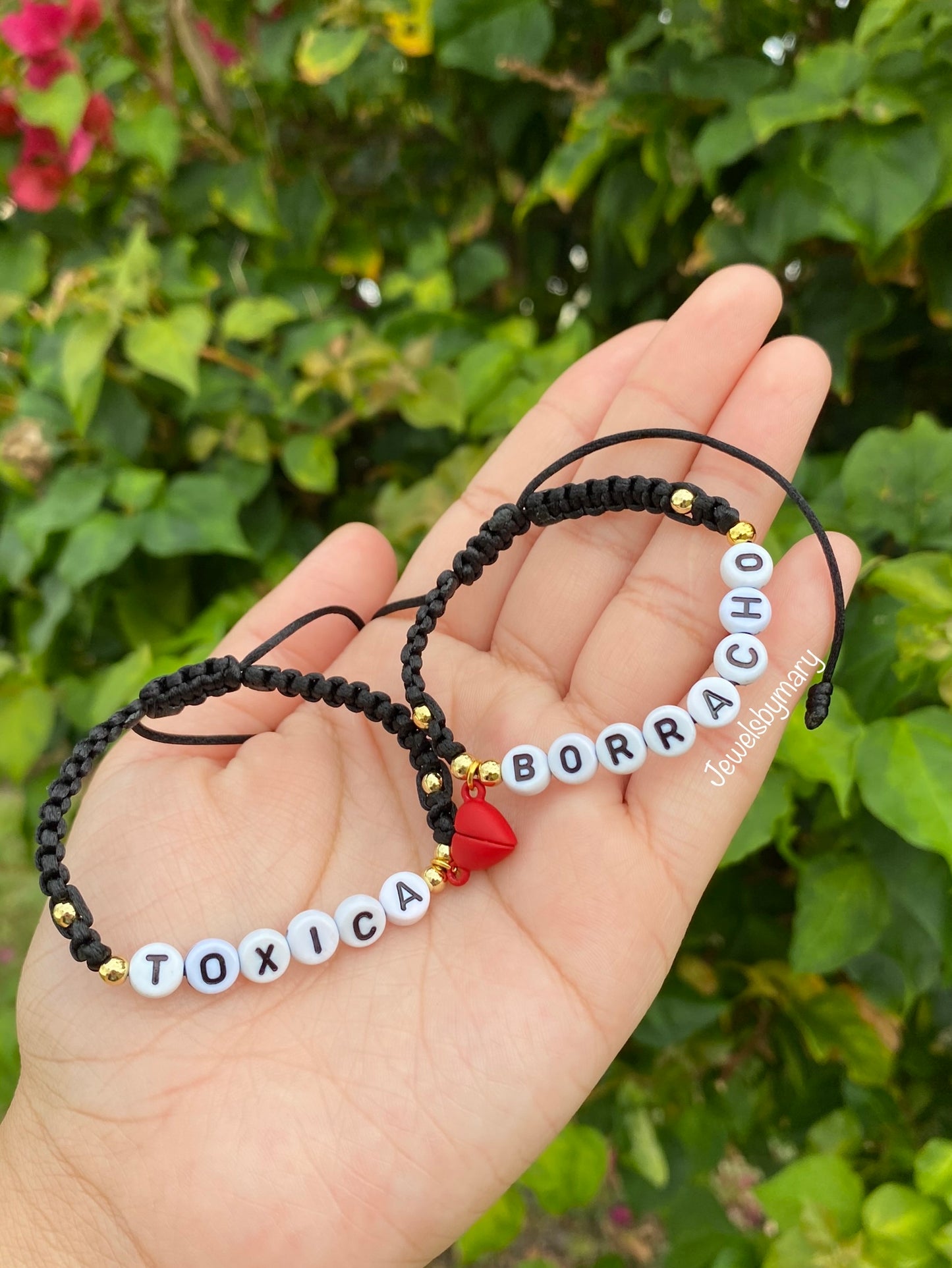 Tóxica y borracho heart bracelet set