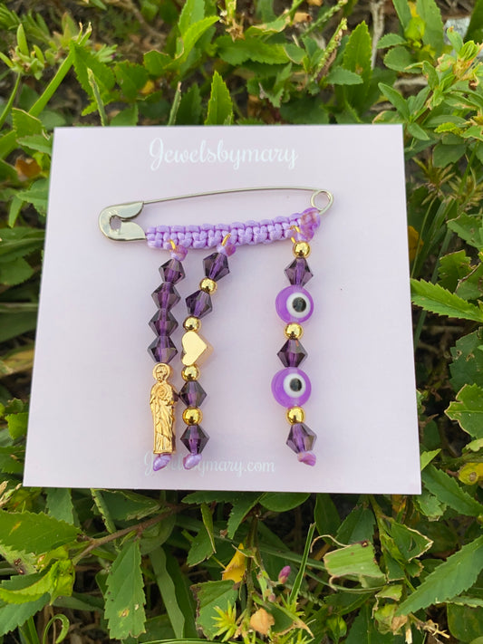 Purple San Judas pregnancy brooch