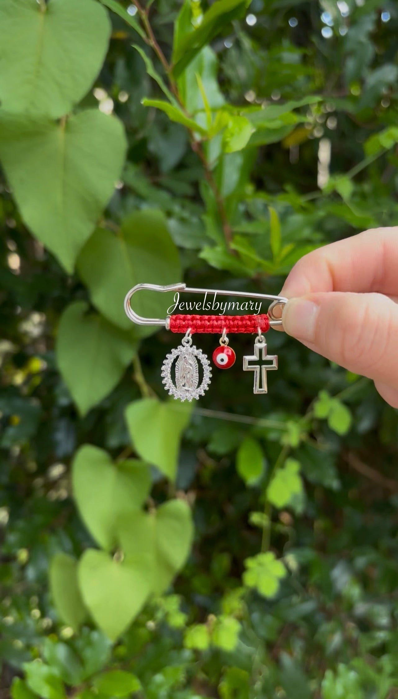 Virgencita and cross red pin