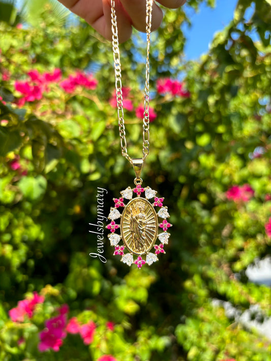 Pink San Judas necklace