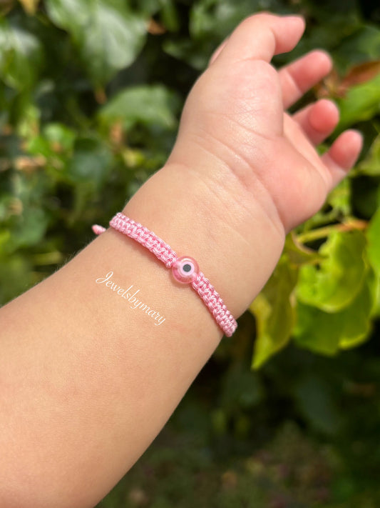 Pink evil eye baby bracelet