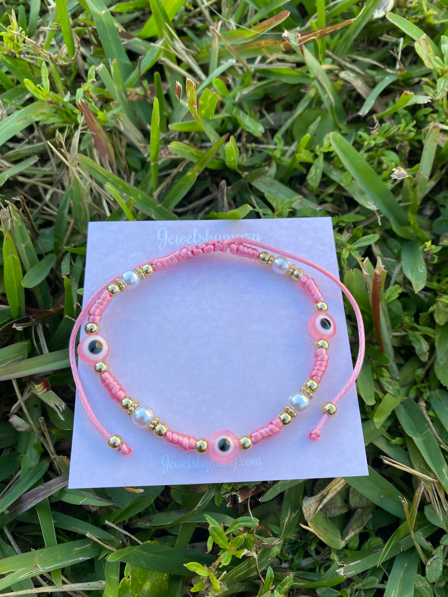 Pearl pink evil eye bracelet