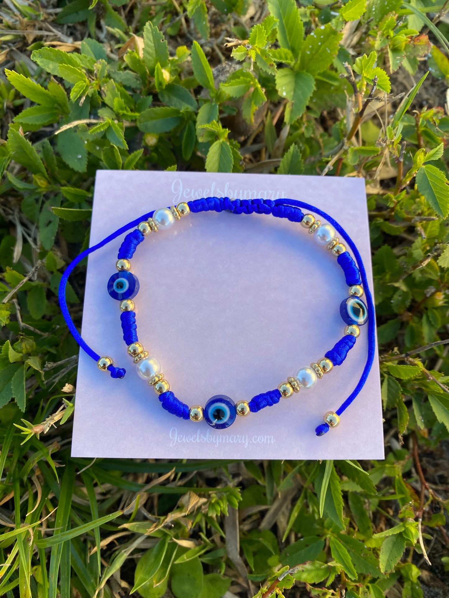 Pearl royal blue evil eye bracelet