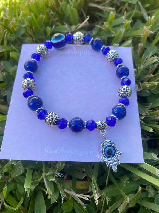 Blue evil eye beaded bracelet