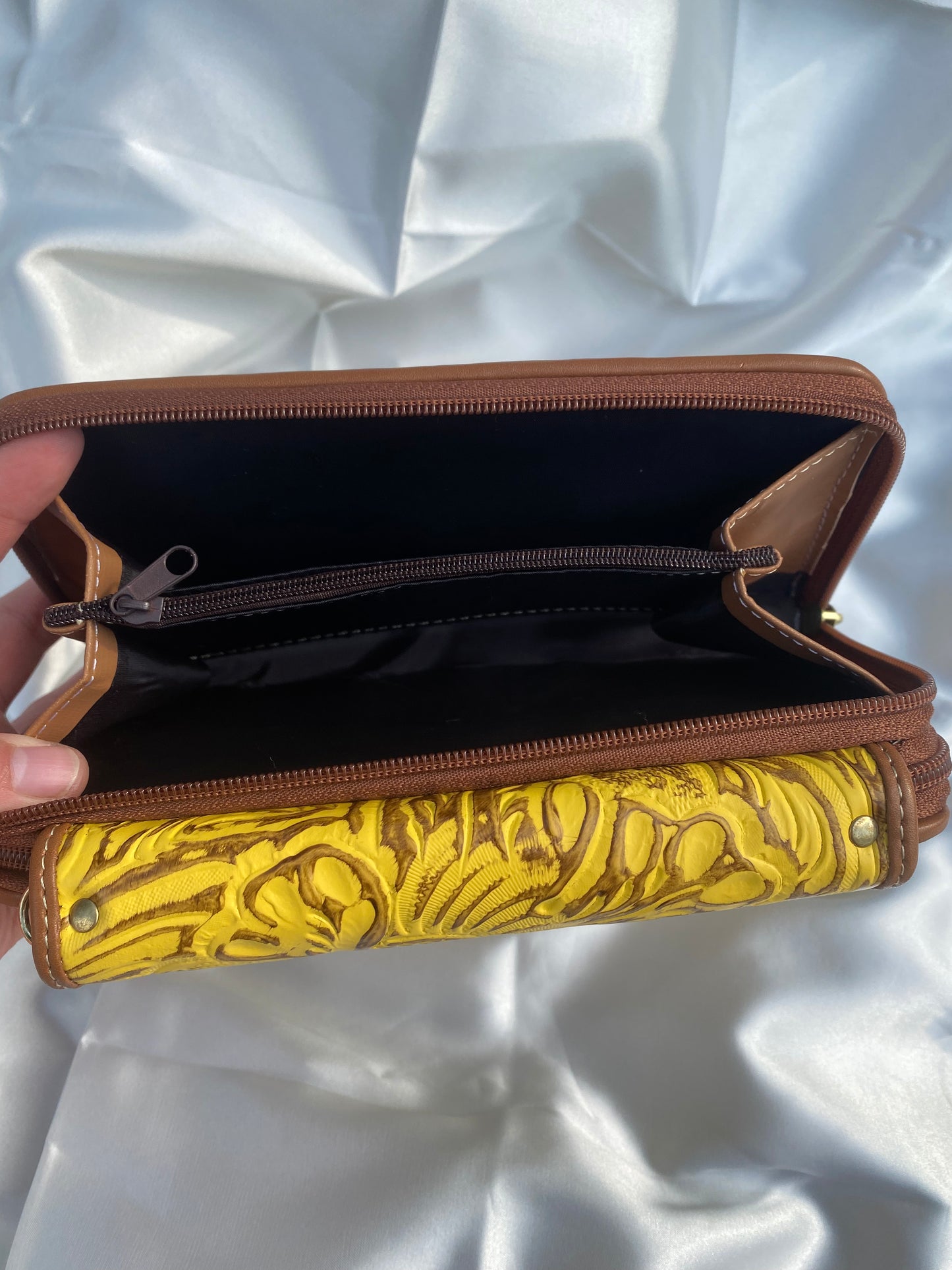 Yellow leather crossbody purse