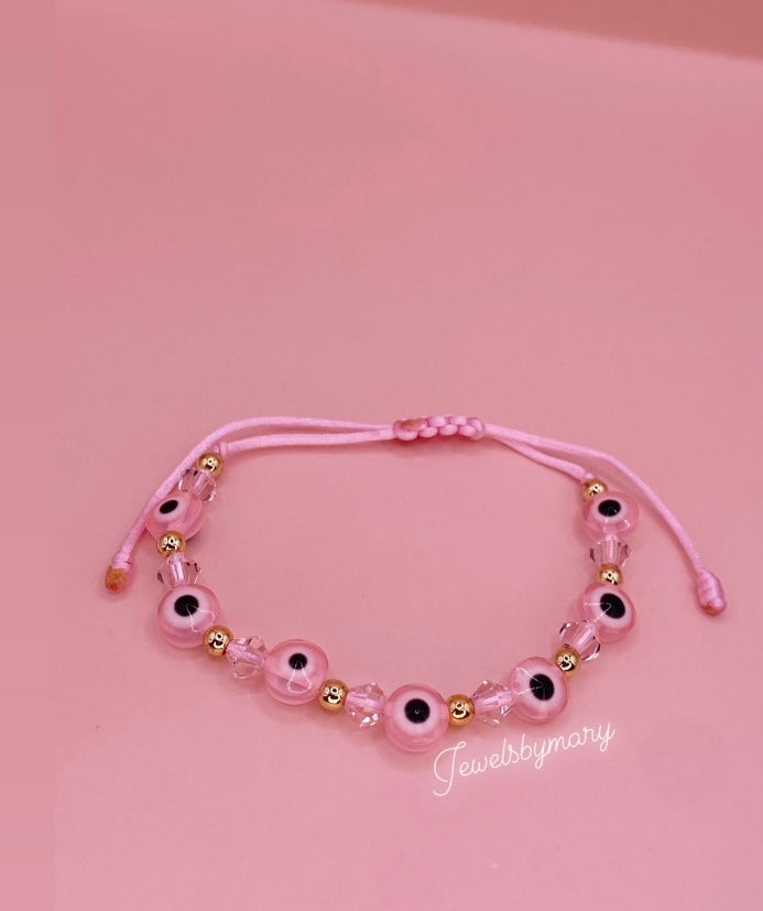 Pink evil eye bracelet