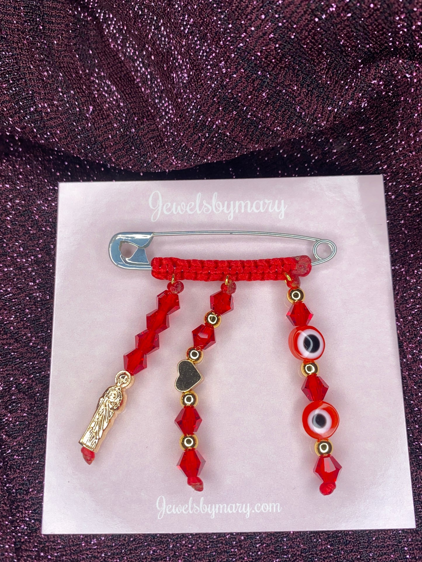 Red San Judas pregnancy brooch