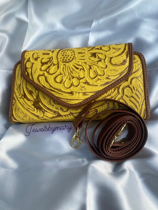 Yellow leather crossbody purse