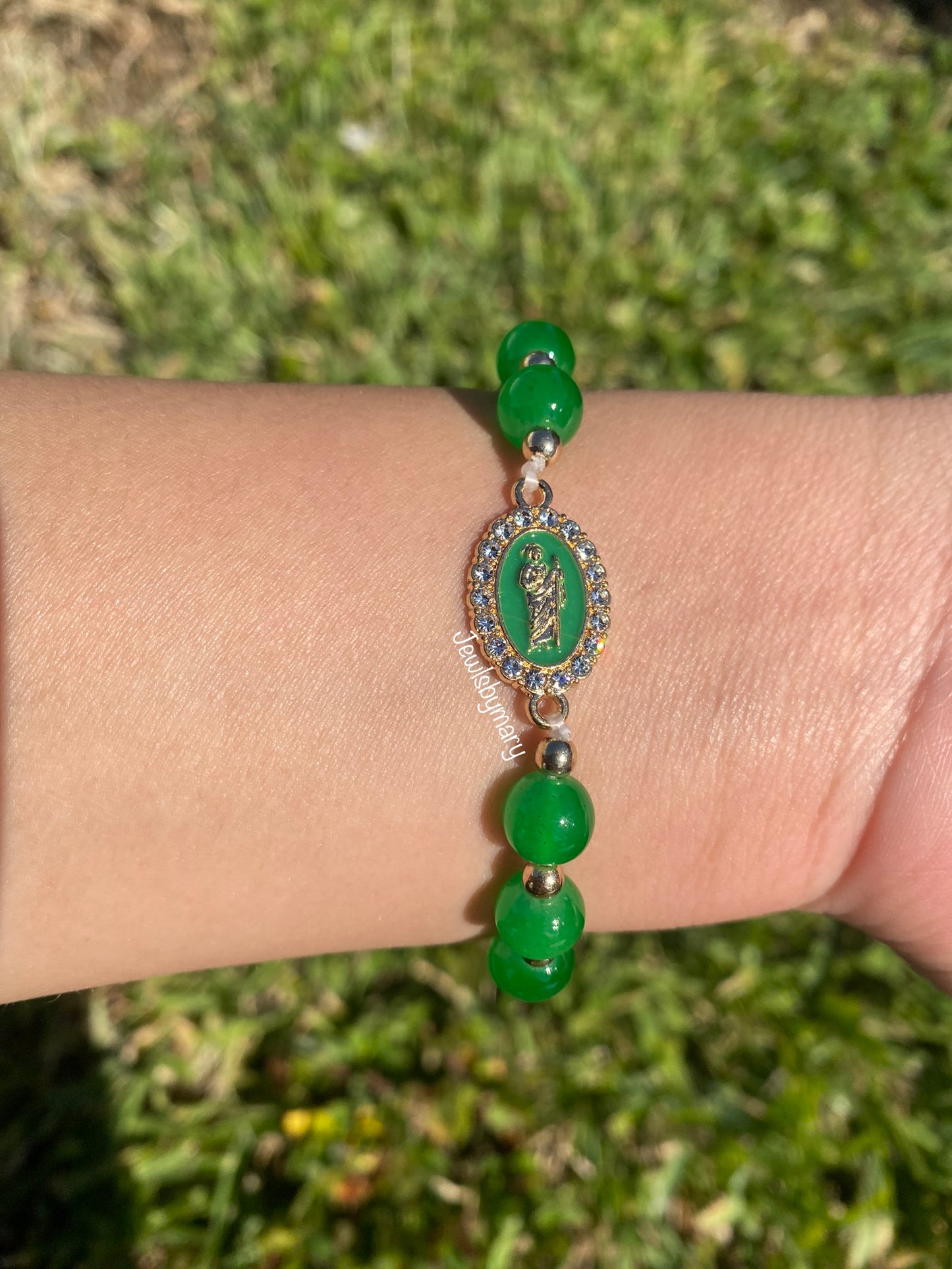 Green San Judas beaded bracelet