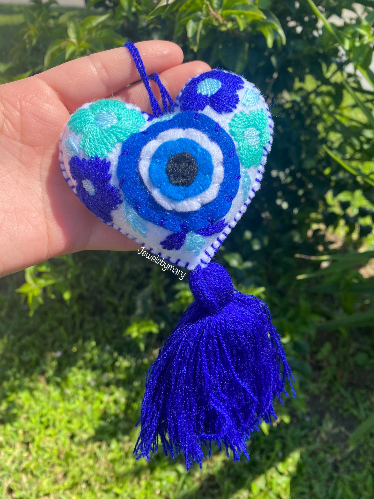 Heart evil eye tassel