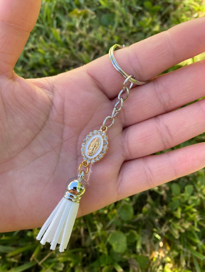 White virgencita keychain