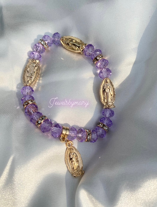 Purple Virgen mary beaded bracelet