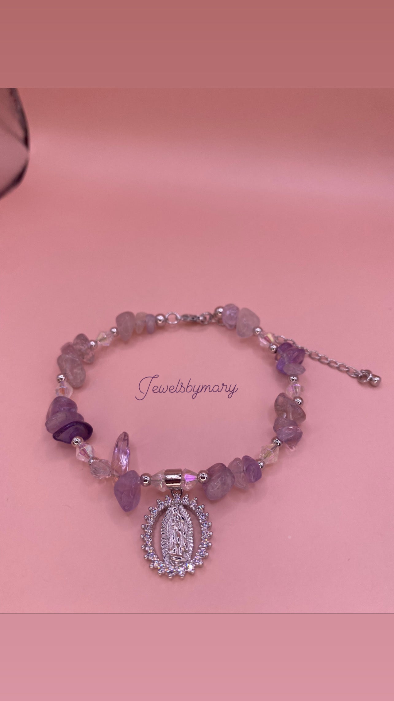 Silver virgencita crystal bracelet