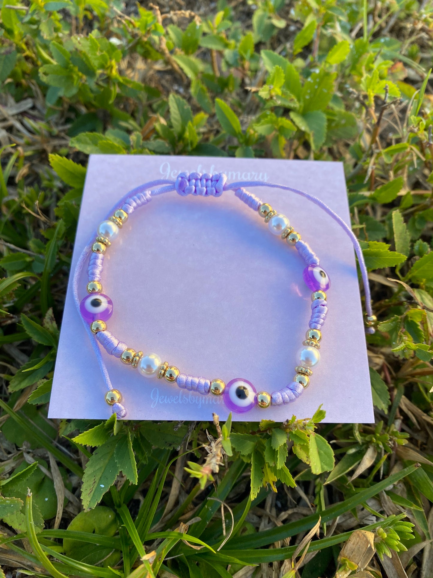 Pearl purple evil eye bracelet