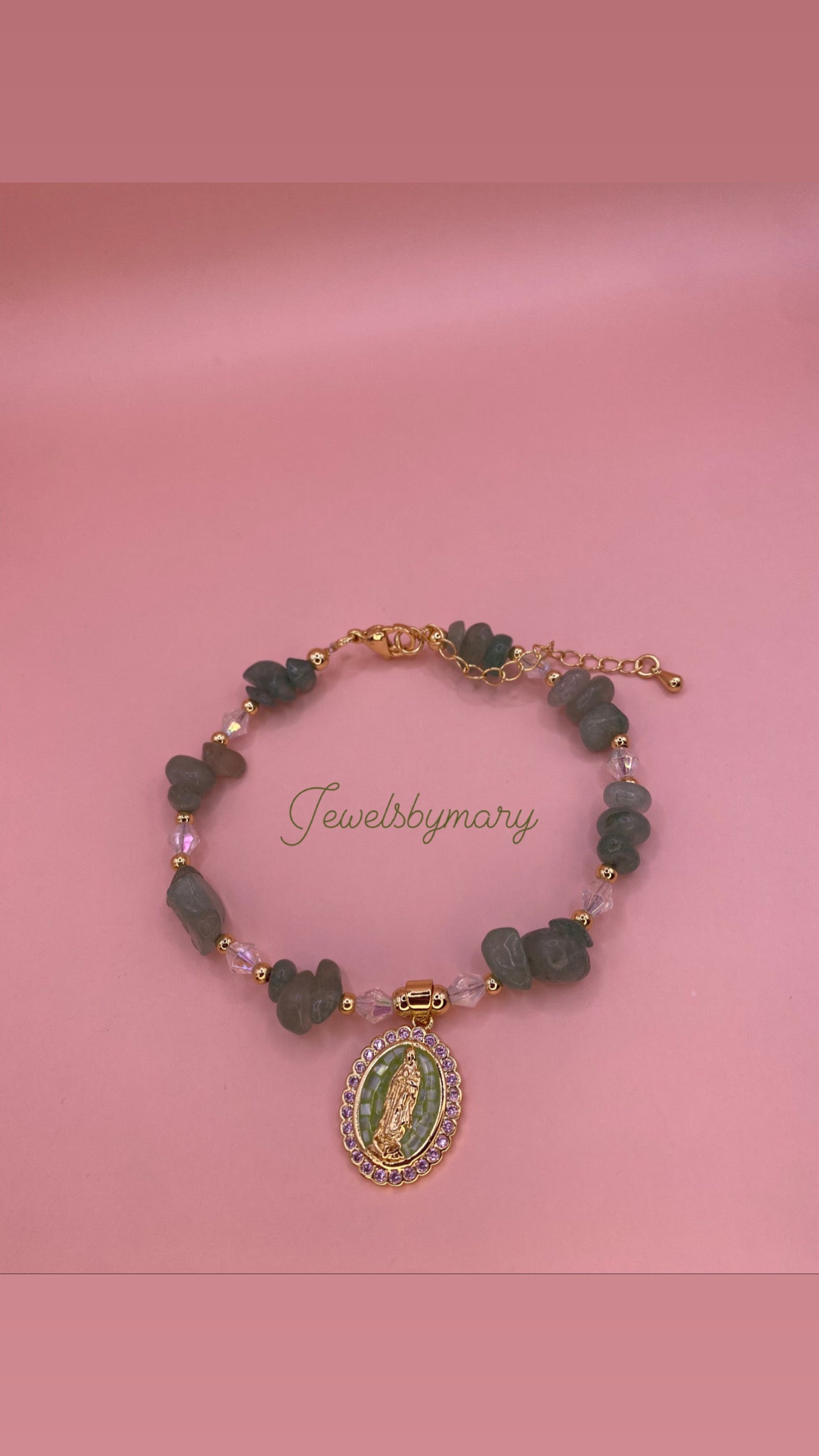 Green crystal virgencita bracelet