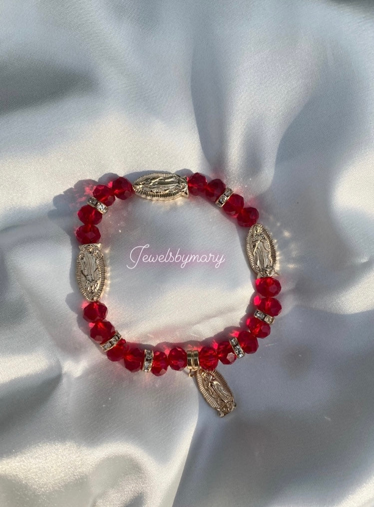 Red Virgen Mary beaded bracelet