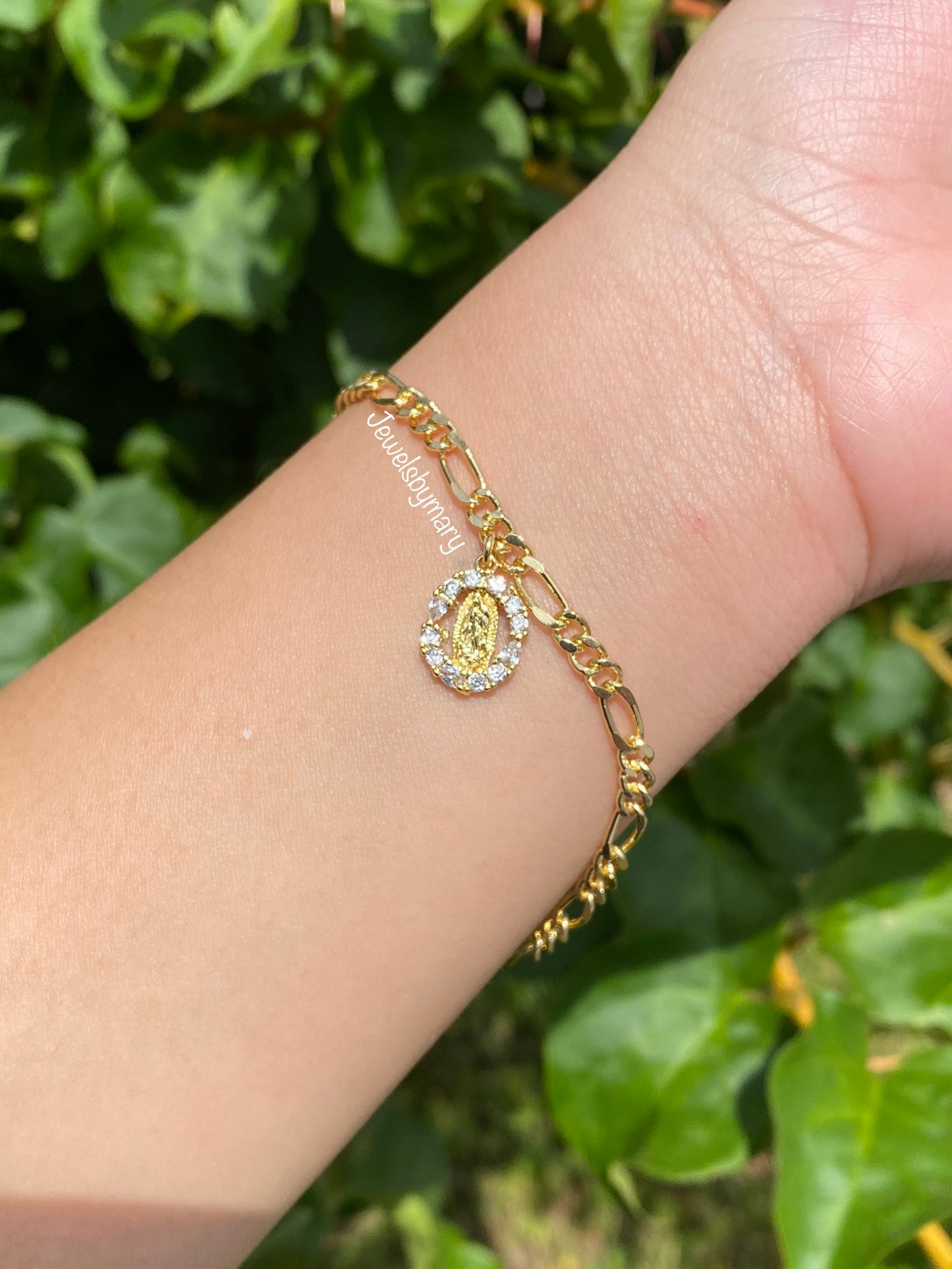 Gold diamond virgencita bracelet