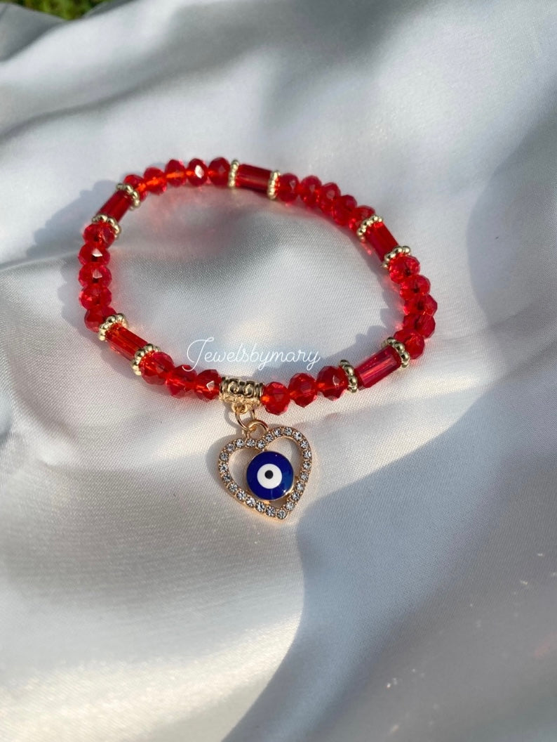 Red heart evil eye bracelet