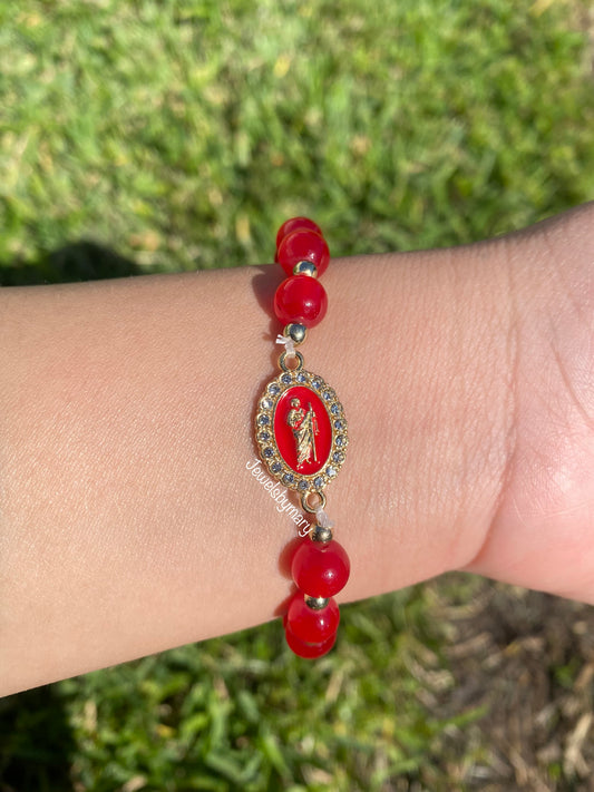 Red San Judas beaded bracelet