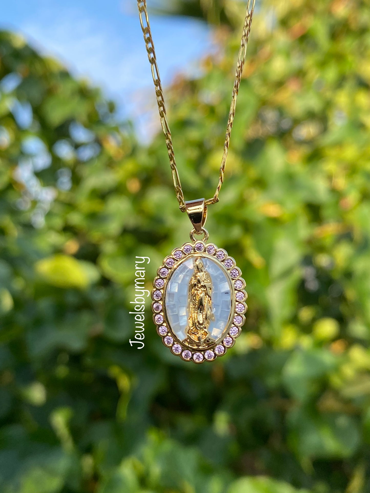 Baby blue Virgencita necklace