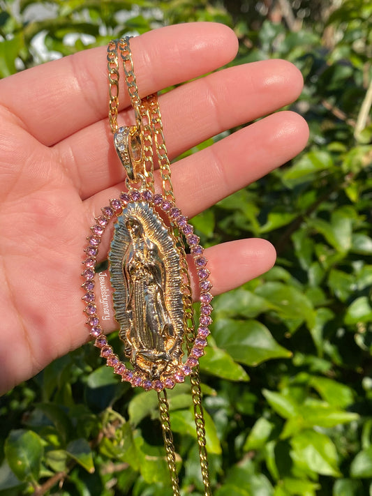 Pink virgencita necklace